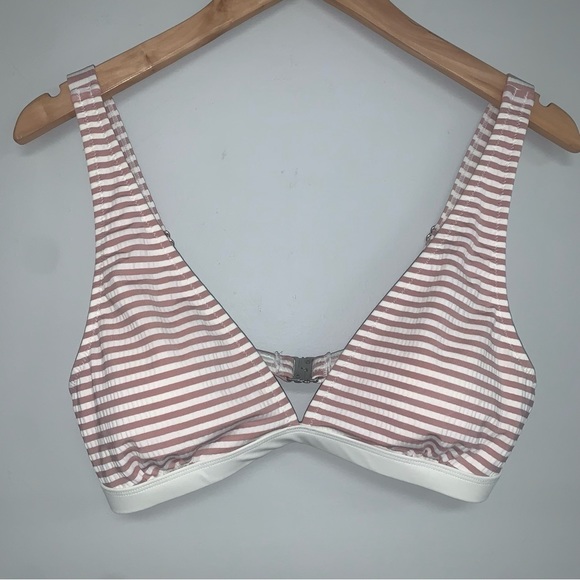 Cupshe  Padded Bikini Top Triangle Striped Ivory Blush Pink Size Large NWOT - Picture 6 of 7